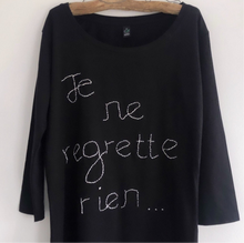 Load image into Gallery viewer, Je Ne Regrette Rien - hand embroidered organic cotton tee shirt
