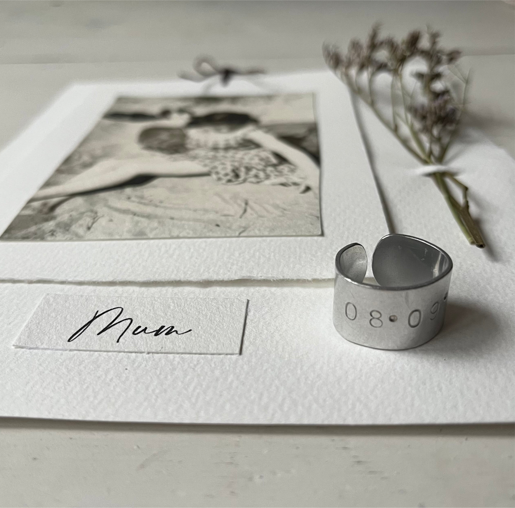 Personalised hand stamped ring and photograph