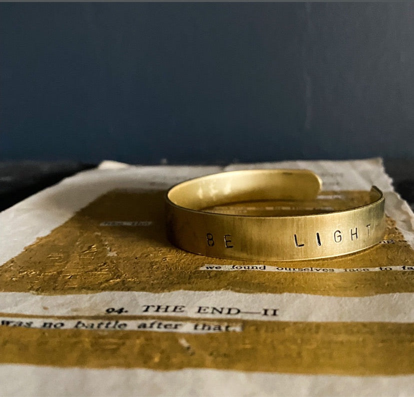 ‘Let There Be Light’ Brass hand stamped bracelet.